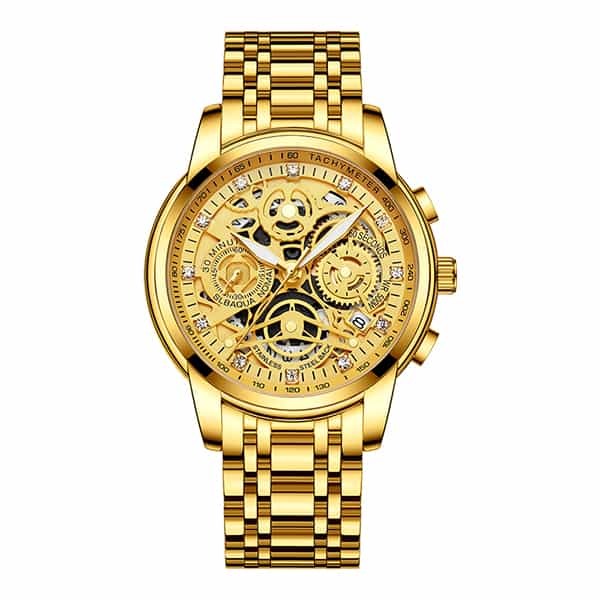 Men’s Watches Tourbillon Rotating Window Top Luxury Brand Fashion Quartz Men Watch Waterproof Gold Steel Business Wristwatch Black