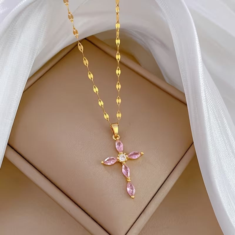 14K Gold Plated Zirconia Cross Necklace