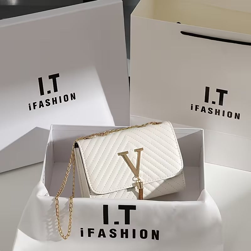 Quilted Faux Leather Chain Crossbody Bag
