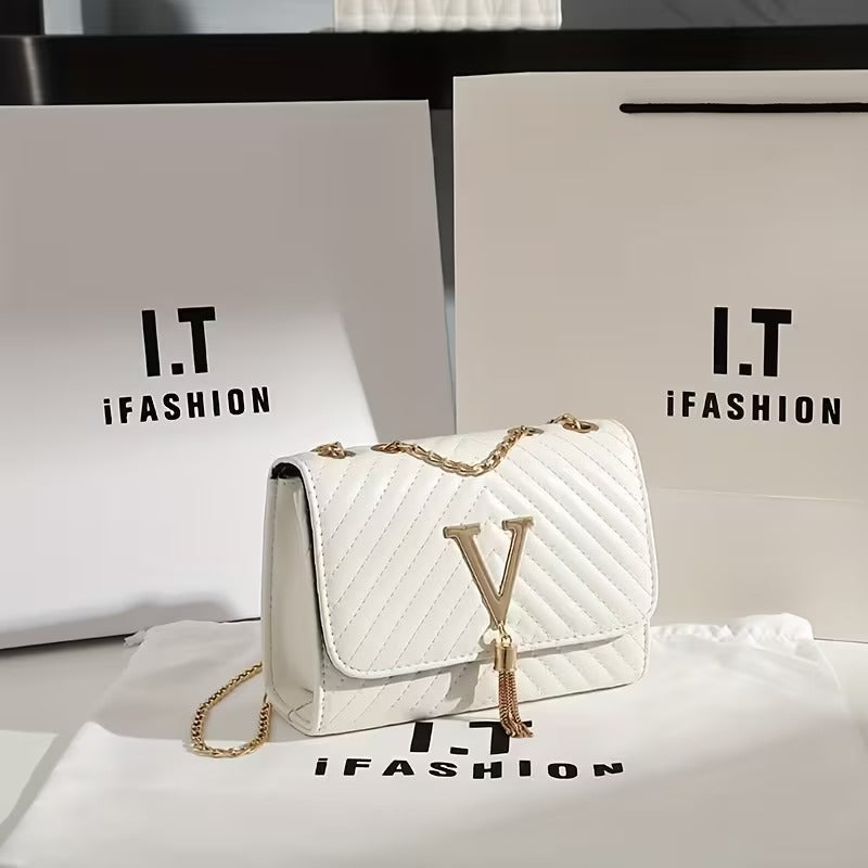Quilted Faux Leather Chain Crossbody Bag