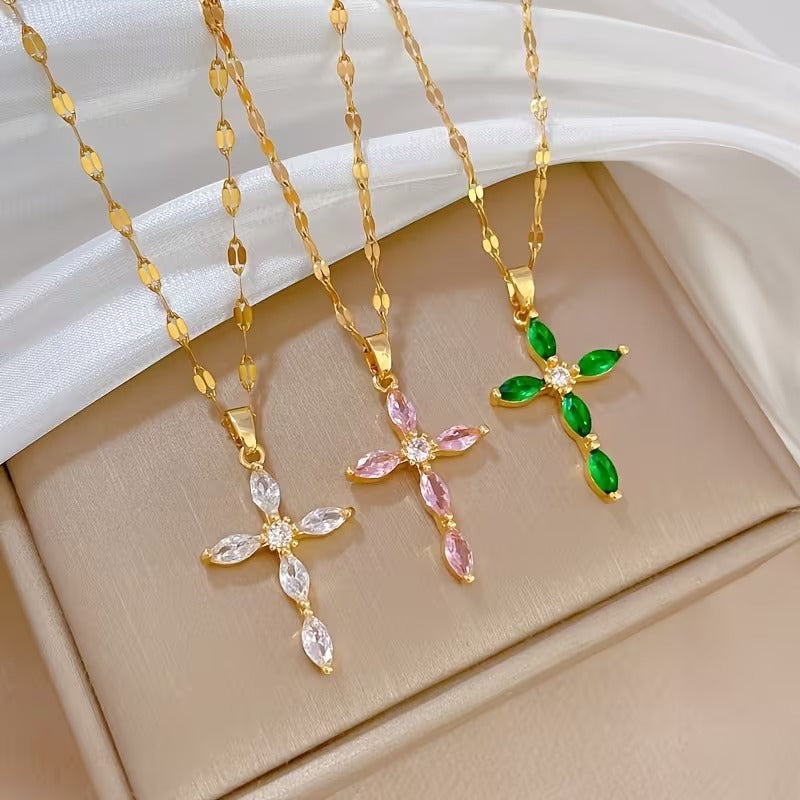 14K Gold Plated Zirconia Cross Necklace